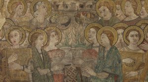 Interiør. Nordlig krydsning. Alter (Altar de las pinturas murales). Original fra hovedkapellet. Vægmalerier (fresko?). Detalje. Slut 14. århundrede. af Unbekannt