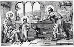 Jesus tjener Maria. Jesusbarnets alfabet. Udgave 1932. Træskærerarbejde signeret H G. Privat samling af William M. Timlin