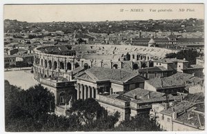 Languedoc Roussillon, Gard (30), Nimes: generel udsigt over byen med arenes og Maison Carree - Postkort slutningen af det 19.-20. århundrede af William M. Timlin