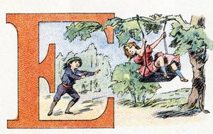 Bogstav E: Scarpolette. Alfabet af Phosphatine Falieres. Gravering. Brevete alfabet S.G.D.G. af apoteker Pierre Emile Falieres. Illustrationer i kromolitografi, slutningen af 1800-tallet. 16 sider. Mål: 103x154mm af Unbekannt