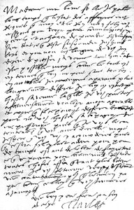 Brev, på fransk, fra kejser Karl V. til sin svigerdatter, dronning Mary I af England, hvori han udtrykker sit ønske om at se sin søn kong Philip, hendes mand, for at rådføre sig med ham om anliggender, hvori han udtrykker beklagelse over nødvendigheden af  af Unbekannt