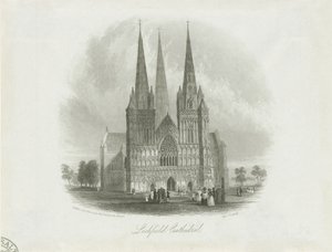 Lichfield Cathedral - Vestfronten: stålgravering, nd [c 1842] af Unbekannt