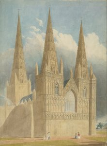 Lichfield Cathedral - West Front: akvarelmaleri, og [c 1840] af Unbekannt
