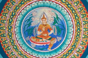 Buddhas liv. Loftskunst, der skildrer Buddhas liv. Wat Inpeng. Vientiane. Laos, 20151029, Vientiane, Laos af Unbekannt