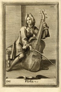 Mand spiller cello (eller "viola"). I "Gabinetto Armonico" af Filippo Bonanni, Rom. af Unbekannter Künstler