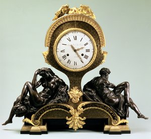 Kaminuhr med figurer af dag og nat, af Jean Andre Lepaute (1720-88), Paris (forgyldt og patineret bronze) af Unbekannt