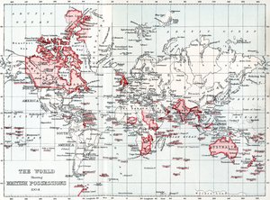 Kort over verden, der viser britiske besiddelser i 1904. af Unbekannt