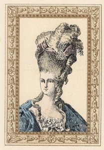 Marie Antoinette, hustru til kong Ludvig XVI af Frankrig, i kunstfærdig frisure kronet med bånd og perler af Unbekannter Künstler