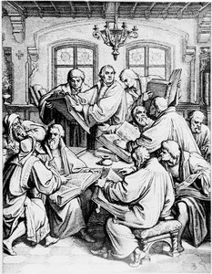 Martin Luther oversætter Bibelen fra latin til tysk af Unbekannter Künstler
