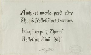 Mayfield Church - Inskription til Thomas Rolleston: pentegning, nd [?18. århundrede] af Unbekannt