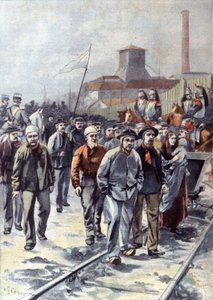 Minearbejdere i strejke i Courrieres, ca. 1906 (illustration) af Unbekannter Künstler