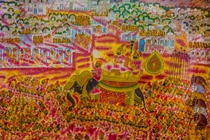 Miniaturemaleri fra fortet i Jodhpur, Holi Festival, Mandawa, Rajasthan, Indien, Asien (foto) af Unbekannter Künstler