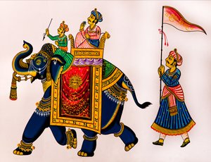 Vægmaleri i den gamle bydel, Udaipur, Udaipur, Rajasthan, Indien, Asien (foto) af Unbekannter Künstler