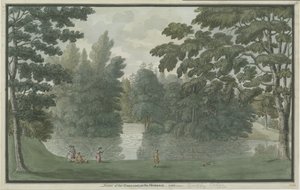 Needwood - Brickley Lodge: vandfarvemaleri, 1786 af Unbekannt