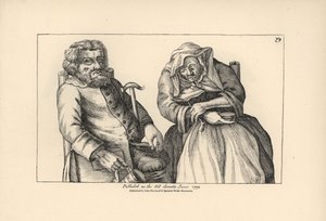Gamle Darby med tomt krus og Joan med sin tobakspibe. Kobberstik efter en satirisk illustration af Timothy Bobbin (John Collier) (1708-1786) fra Human Passions Delineated, John Haywood, Manchester af Unbekannter Künstler