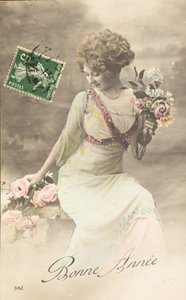 Gammelt postkort/Godt år/Ønske/Woman Belle Epoque af William M. Timlin