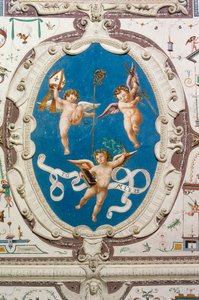 Oval forestillende tre putti (1560), detalje af Hall of Grotesques