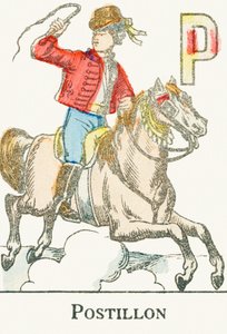 P: Postilion, en ung rytter i kosakkostume - Indgravering fra "Alphabet des jeux", omkring 1890 af Unbekannt