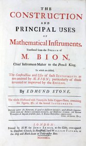 Titelside på bogen af ​​Nicolas Bion (1652-1933) om matematiske instrumenter, engelsk oversættelse, med tilføjelse af "English improvements", udgivet i London i 1723 af Unbekannt