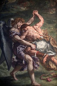 Maleri af Eugene Delacroix i Saint Sulpice basilikaen, Paris: Jakob kæmper med englen, Paris, Frankrig af Unbekannt