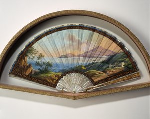 Papirviftemodel med et gouache-maleri, der repræsenterer destinationerne for Grand Tour, normalt en praktisk rejse af kunstnere og intellektuelle fra det 18. og 19. århundrede i Middelhavslandene under deres ungdom for deres uddannelse og berigelse af Unbekannt