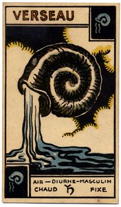 Paranormalt. Astrologi. Vandmanden (vandbæreren). Astrologisk kort fra: Le Tarot Astrologique (Astrologisk Tarot), af Georges Muchery, Frankrig af Unbekannter Künstler