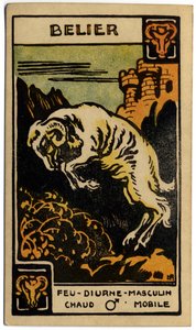 Paranormalt. Astrologi. Vædderen (vædderen). Astrologisk kort fra: Le Tarot Astrologique (Astrologisk Tarot), af Georges Muchery, Frankrig af Unbekannter Künstler