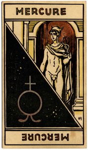 Paranormalt. Astrologi. Merkur (planet). Astrologikort fra: Le Tarot Astrologique (Astrologisk Tarot), af Georges Muchery, Frankrig af Unbekannter Künstler