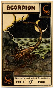 Paranormalt. Astrologi. Skorpionen (Skorpionen). Astrologisk kort fra: Le Tarot Astrologique (Astrologisk Tarot), af Georges Muchery, Frankrig af Unbekannter Künstler