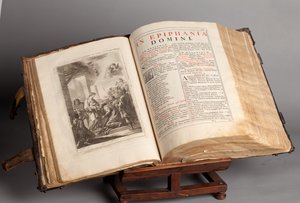 Sognemuseum. Missal på latin. Graveringer fra Joachim Ballester. Papir og læder. 1700-tallet. af Unbekannt