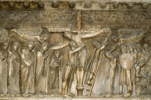Parma Emilia Romagna Italien Piazza del Duomo i Duomo Dome Display Nedstigning fra korset fra Benedetto Antelami 1178 af Unbekannt