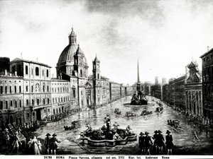 Piazza Navona i Rom, tryk fra det 17. århundrede i Rom af Unbekannt