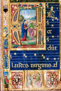 Piccolomini Bibliotek: Korbog, torsk. 14.P., ff. 2r med "The Visitation of Mary and St. Mary". Elizabeth, af Giovanni di Giuliano Boccardi, kendt som Boccardino den Ældre. Detalje. af Unbekannter Künstler