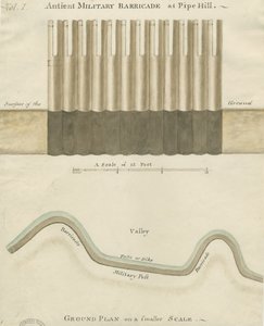 Pipehill - Militær barrikade: akvareltegning, nd [1749-1823] af Unbekannt