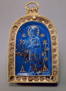 Bærbart ikon, sandsynligvis middelalderlig (lapis lazuli) af Unbekannt