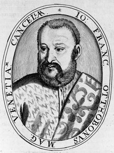 Portræt af Francesco Ottoboni (1500-tallet), storkansler i Venedig, gravering af William M. Timlin
