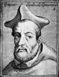 Portræt af Gasparo Contarini (1483-1542), italiensk kardinal og biskop, gravering fra de mest berømte ikoner af al dyd og videnskab, af Claudius Pernetus af William M. Timlin