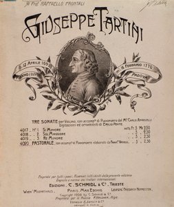 Portræt af Giuseppe Tartini. Frontispice af musikpartitur af Sonatas af Unbekannter Künstler