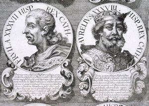 Portrætter af Fruela I og Aurelius af Asturien (litho) af Unbekannt