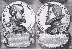 Portrætter af Filip II og Filip III af Spanien (litho) af Unbekannt