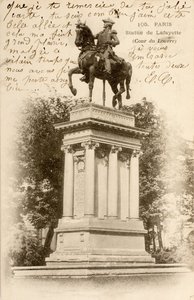 Postkort/Statue af Lafayette/Hoffet i Louvre/Paris/Seine/Ile de France/Frankrig af William M. Timlin