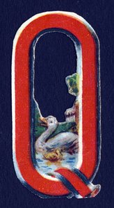 Q som Quack . Beetle decoupis med temaet dyr. Gravering. Serie af 26 vaffelkromolitografier af engelsk oprindelse. Redaktør og illustrator ukendt. Slutningen af det 19. århundrede. Mål: 5,5 x 3,5 cm af Unbekannt