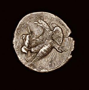 Sjælden antik græsk mønt, sølv tetredrachm, Agrigentum, ørn med hare, 411 f.Kr (foto) af Unbekannter Künstler