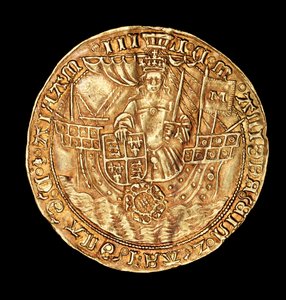 Sjælden engelsk mønt, Guld Ryal, Dronning Mary (Bloody Mary) i skib med sværd og skjold af Unbekannter Künstler