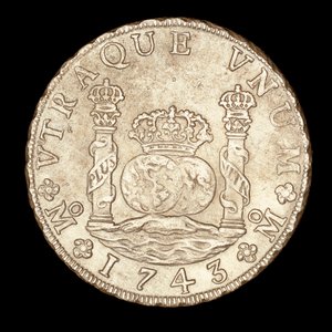 Sjælden sølvmønt, Spansk Amerika Kong Ferdinand VI, 8 Reale, Herkules