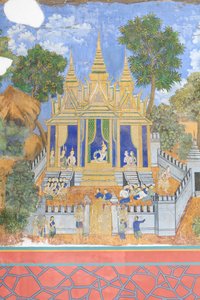 Reamker-fresker, der pryder væggene i det kongelige paladskompleks i Phnom Penh, Cambodja (foto) af Unbekannter Künstler