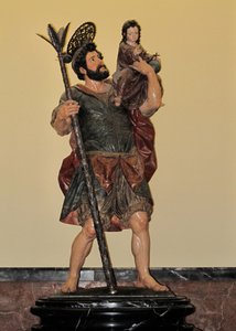 Sankt Kristoffer - polykrom statue, barok kunst af Unbekannter Künstler
