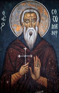 Saint Sozomene, byzantinsk freskomaleri fra det 14. århundrede Nathex, østmuren Phorbiotissa Jomfrukirken, Asinou Unesco-sted Troodos-regionen, Cypern af Unbekannt