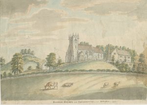Sandon kirke og præstegård: vandfarvemaleri, 1797 af Unbekannt