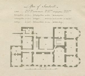 Sandwell Park - Plan over Hall: gravering og [?1700-tallet] af Unbekannt